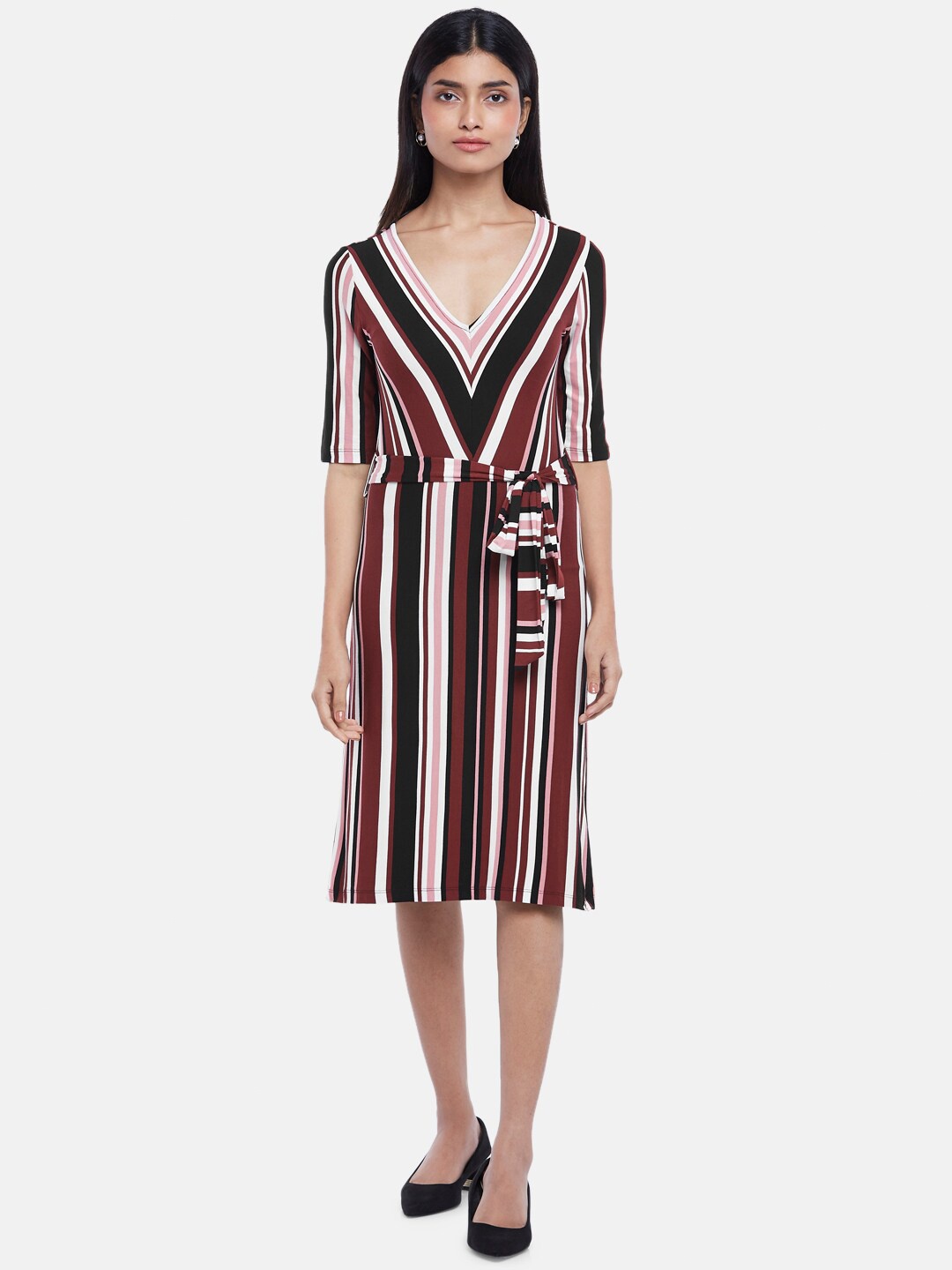 

Annabelle by Pantaloons Maroon & White Striped Sheath Dress