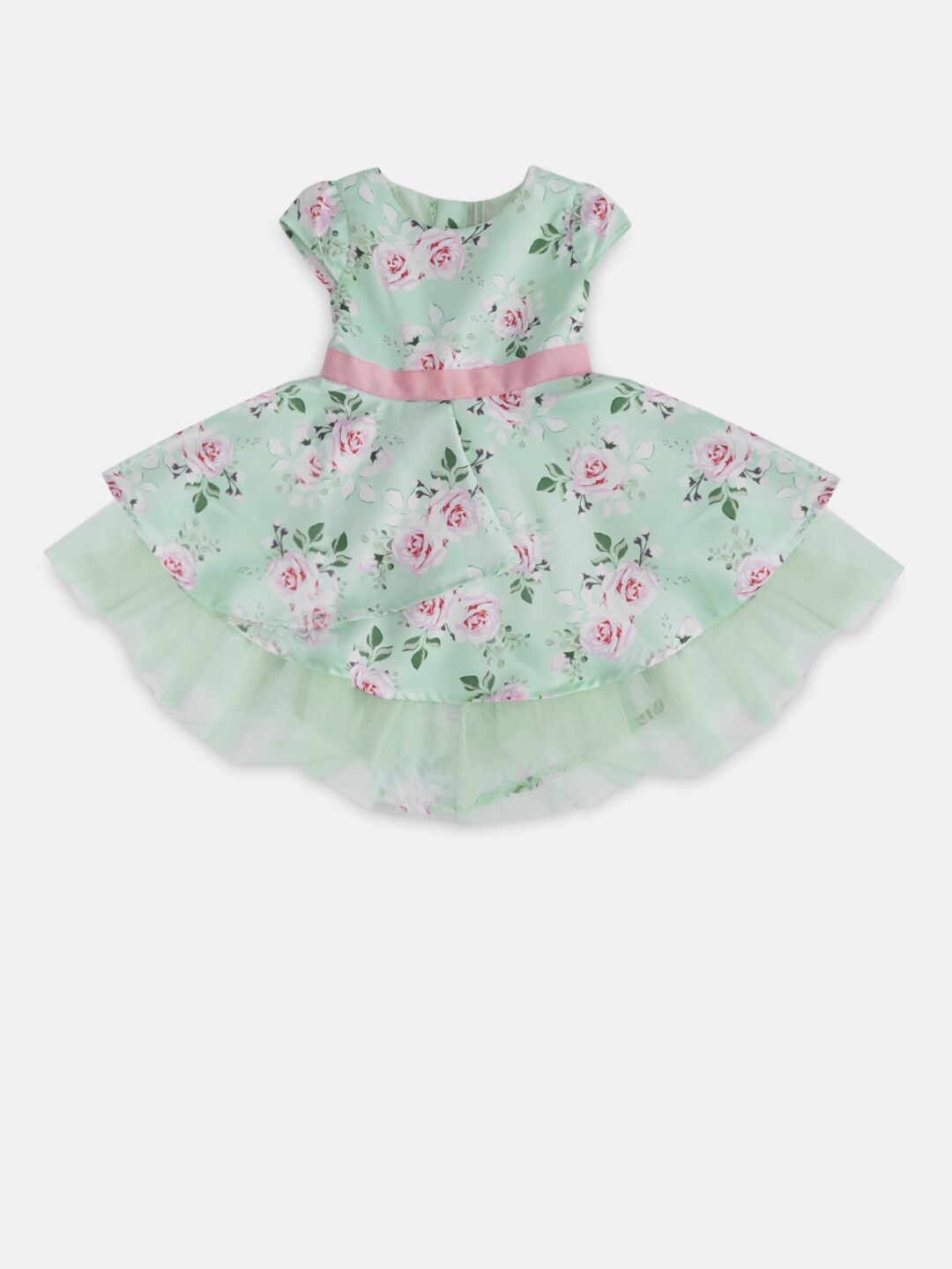 

Pantaloons Baby Green & Pink Fit and Flare Floral Dress