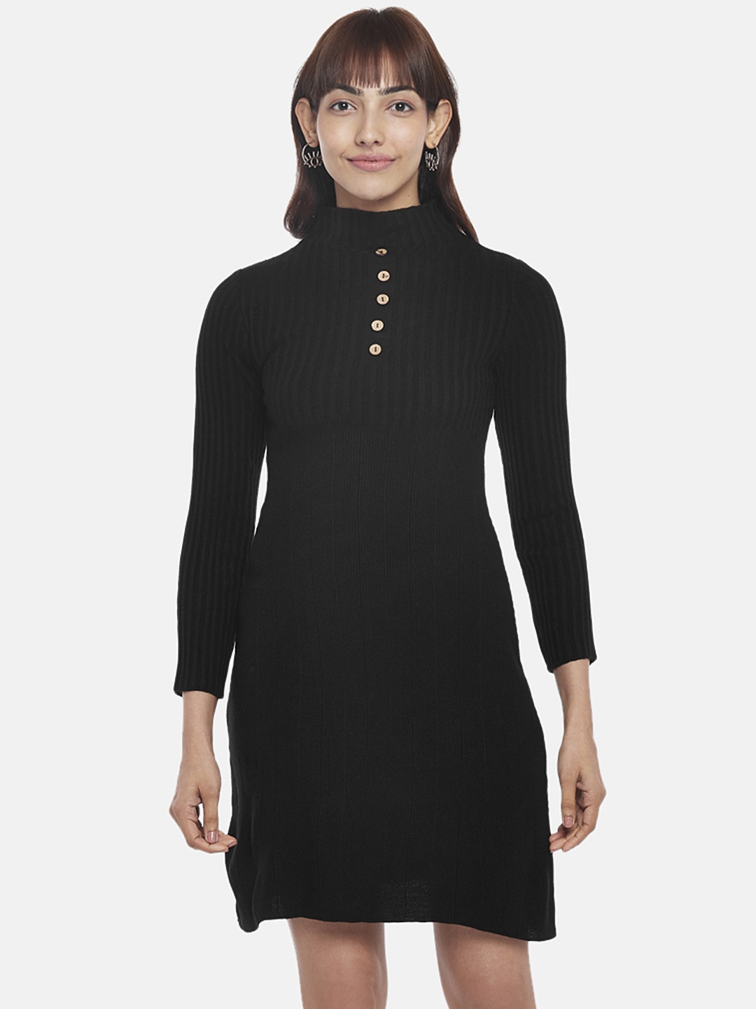 

People Women Black Self Design Acrylic Sweater Dress