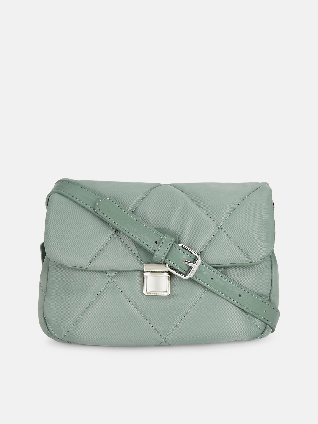 

Forever Glam by Pantaloons Green Structured Sling Bag With Quilted