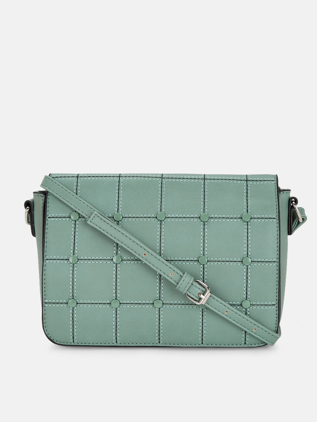 

Forever Glam by Pantaloons Green Checked Structured Sling Bag