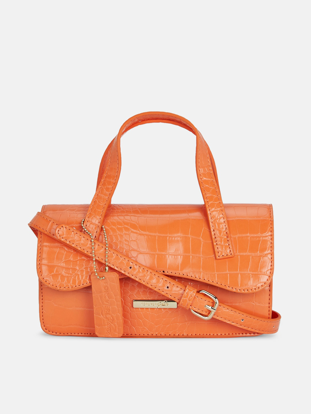 

Forever Glam by Pantaloons Women Orange Textured PU Structured Handheld Bag