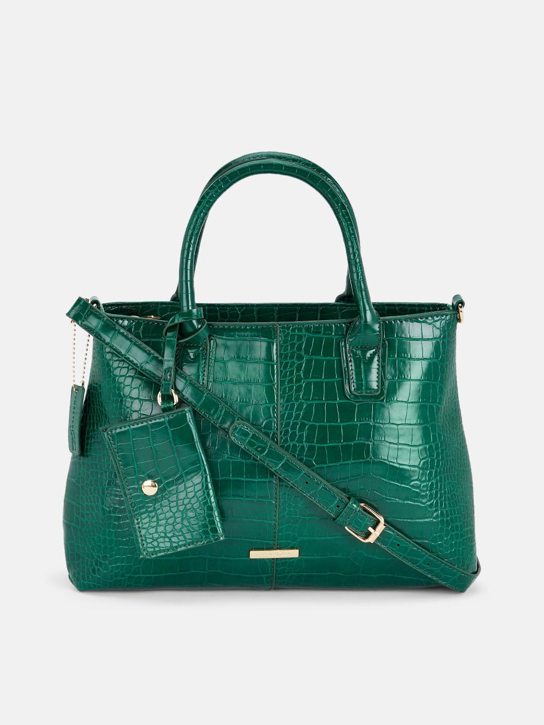 

Forever Glam by Pantaloons Women Green Animal Textured PU Structured Handheld Bag