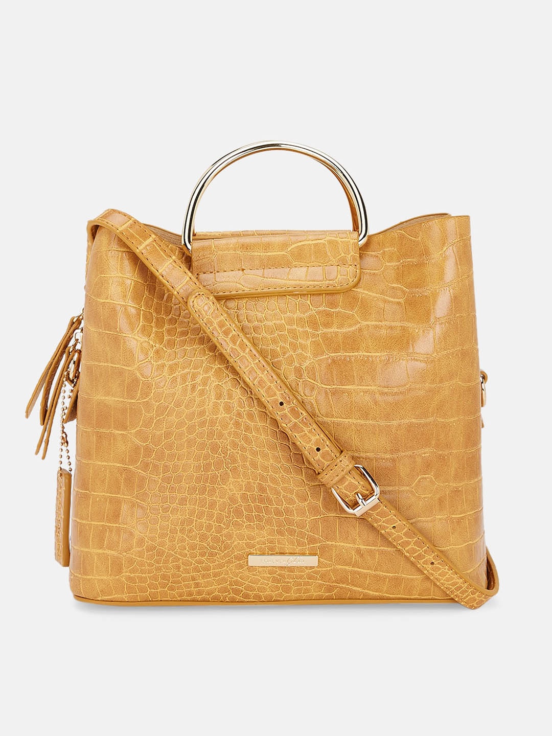 

Forever Glam by Pantaloons Tan Textured PU Bucket Handheld Bag with Bow Detail