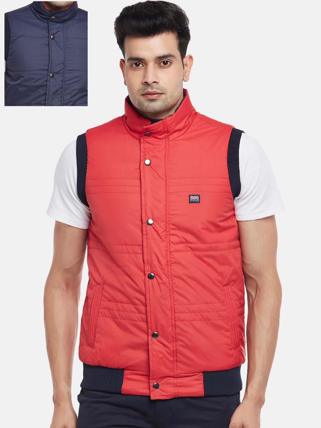 

BYFORD by Pantaloons Men Red Navy Blue Reversible Padded Jacket