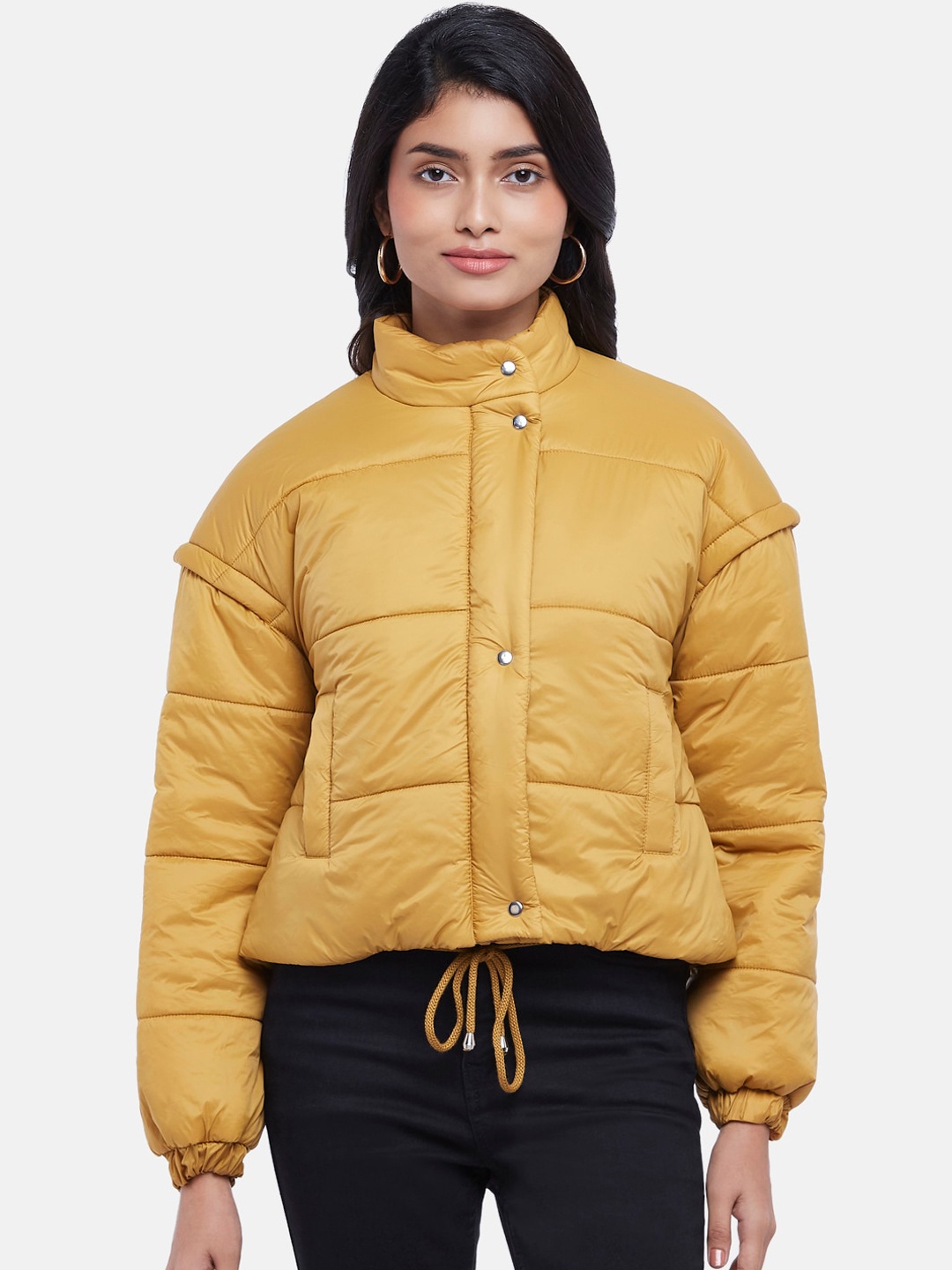 

People Women Yellow Solid Puffer Jacket