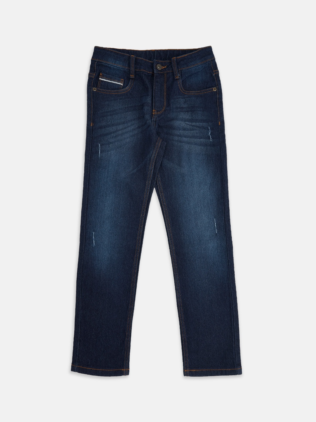 

Pantaloons Junior Boys Blue Tapered Fit Low Distress Light Fade Jeans