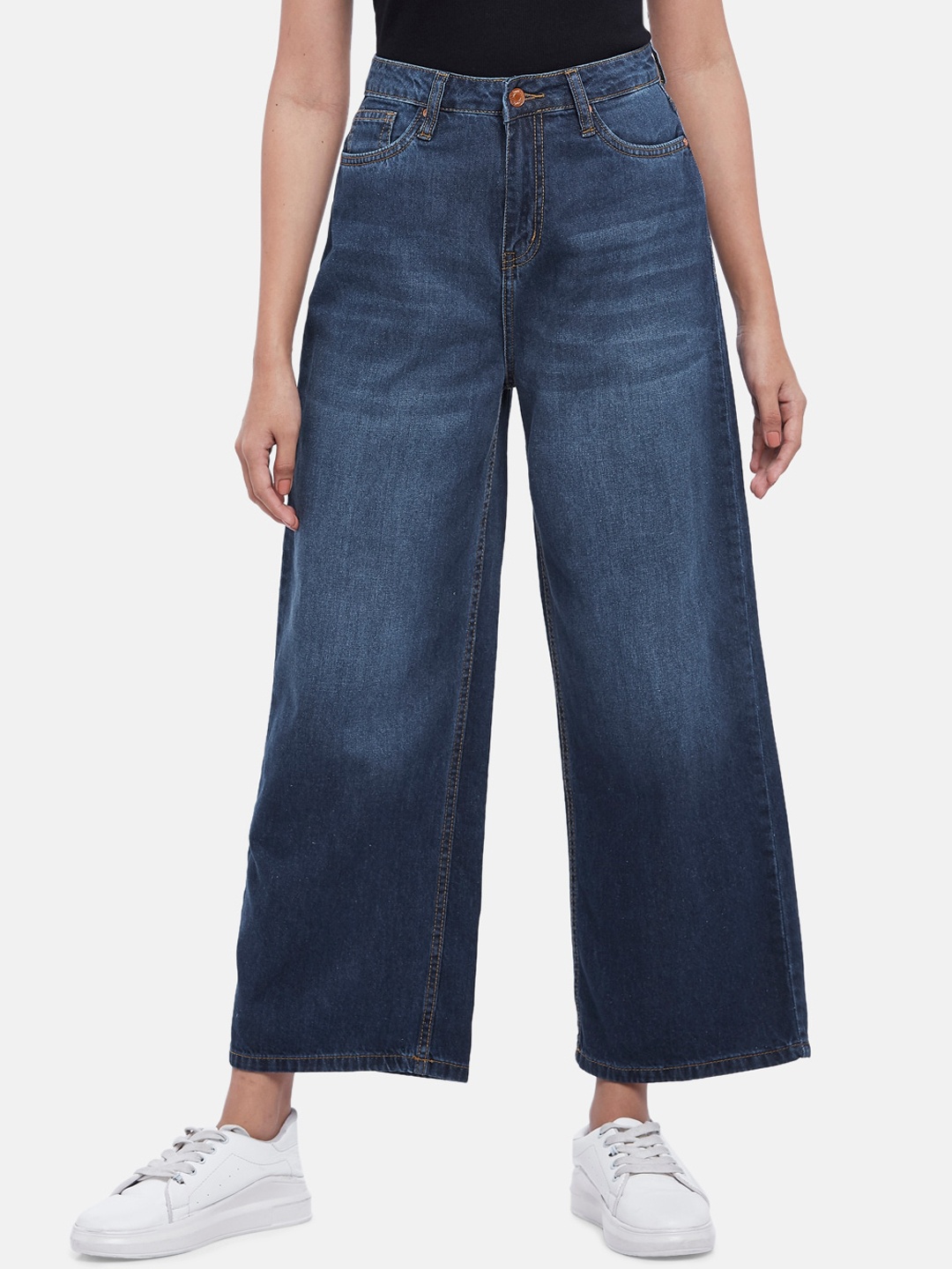 

People Women Blue Flared High-Rise Light Fade Jeans