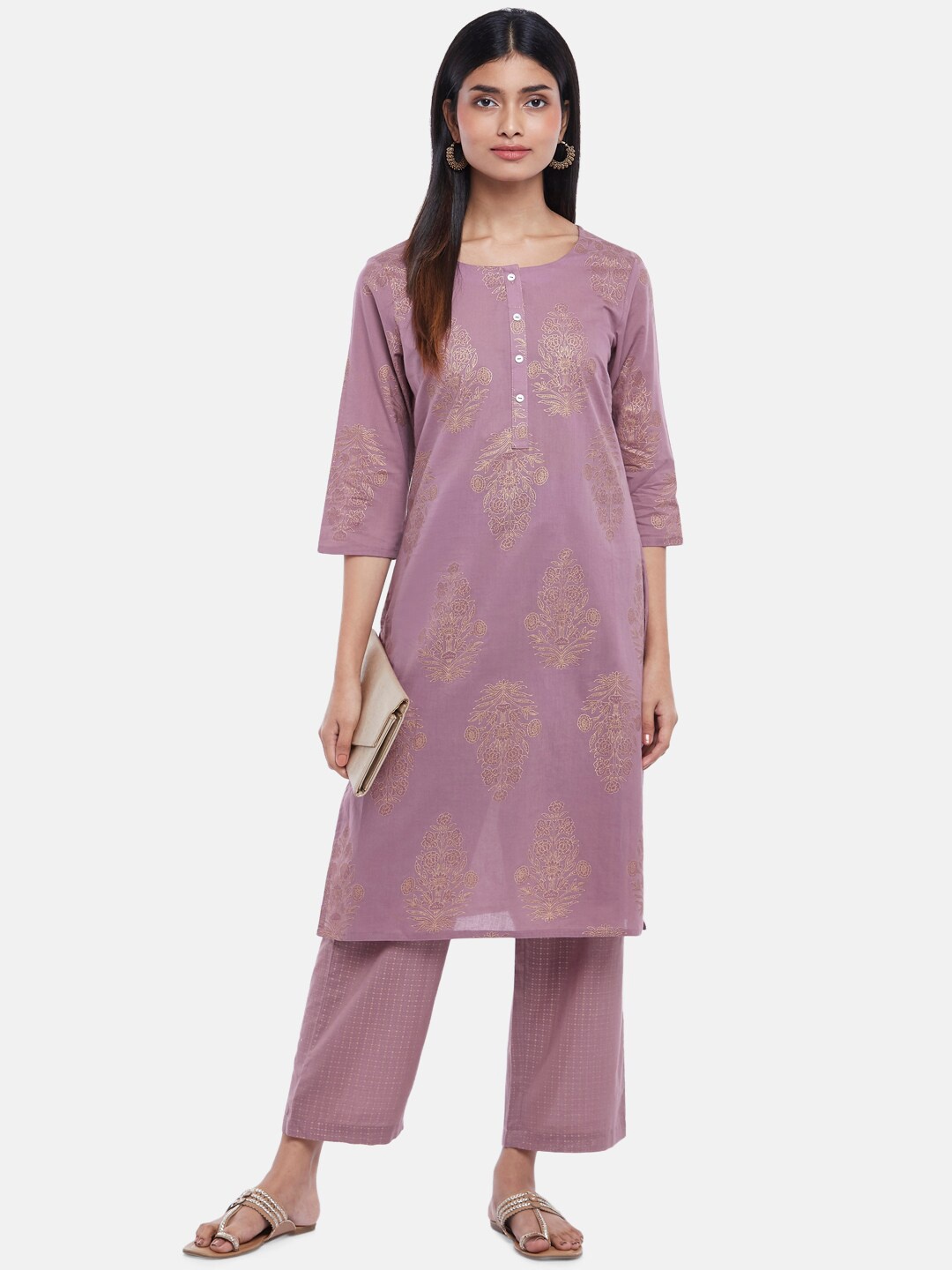 

RANGMANCH BY PANTALOONS Women Lavender Floral Printed Kurta with Palazzos