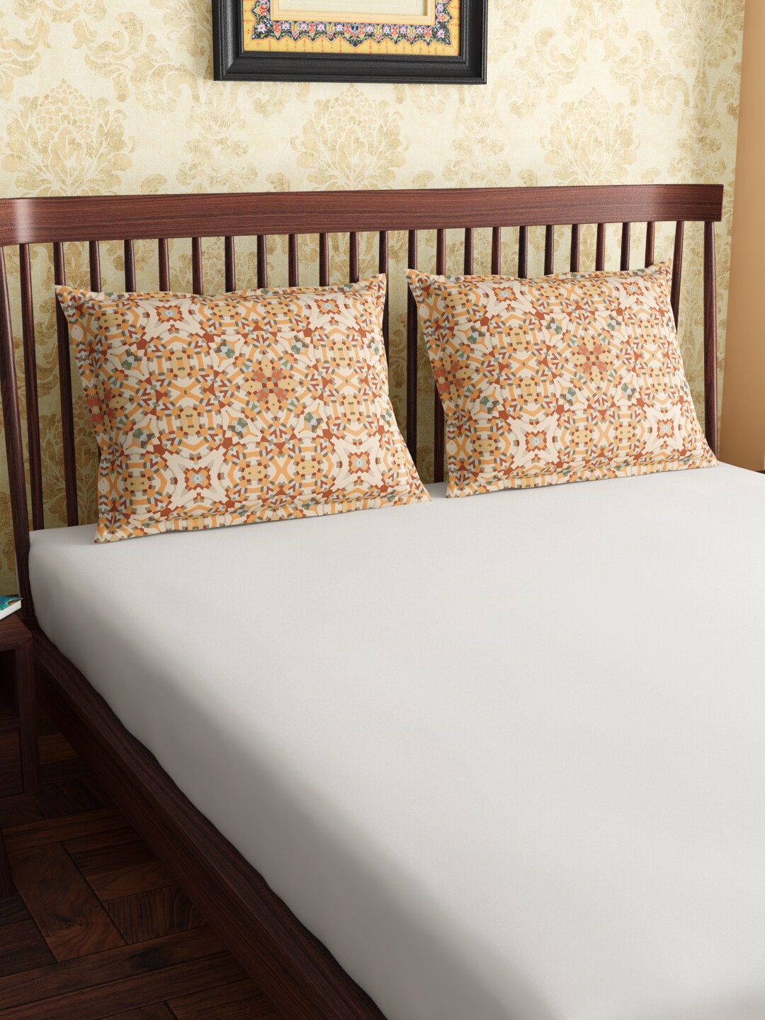 

PETAL HOME Set Of 2 Yellow Printed Pure Cotton Pillow Covers