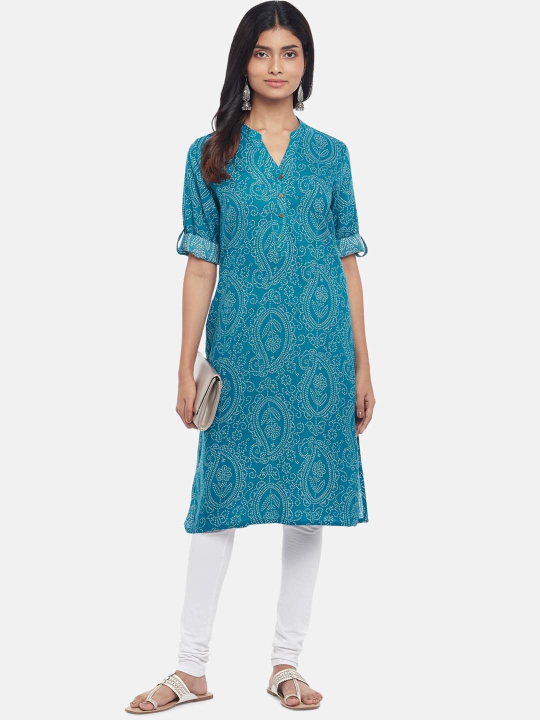 

RANGMANCH BY PANTALOONS Women Turquoise Blue Ethnic Motifs Printed Kurta