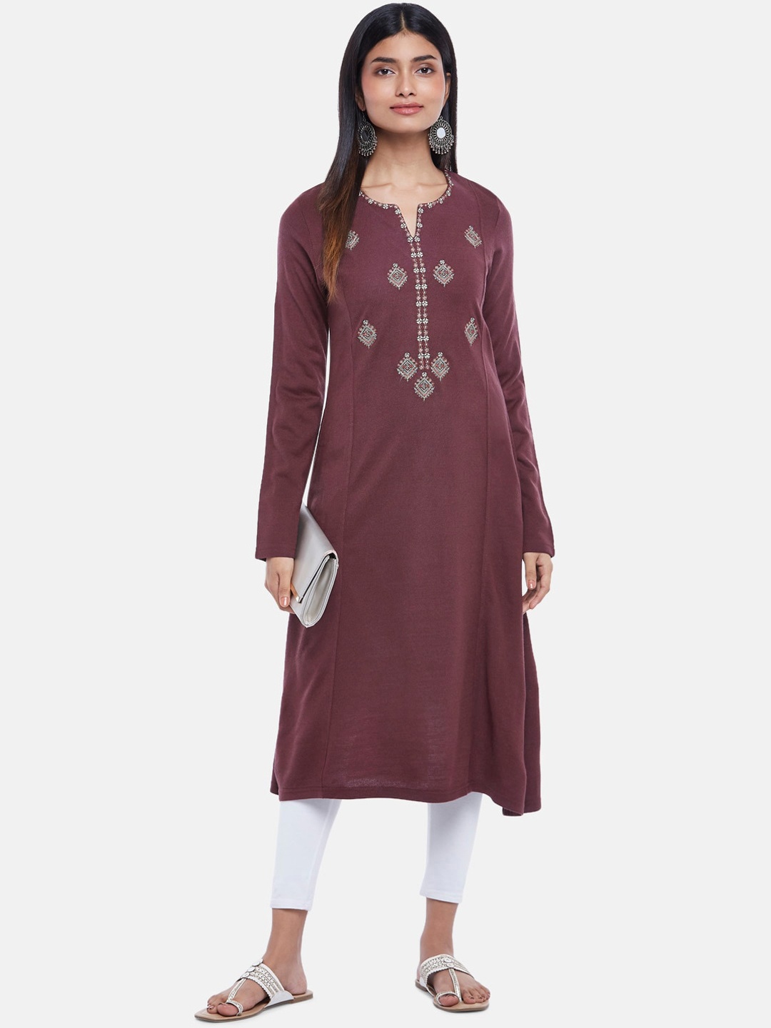 

RANGMANCH BY PANTALOONS Women Red Embroidered Thread Work Kurta