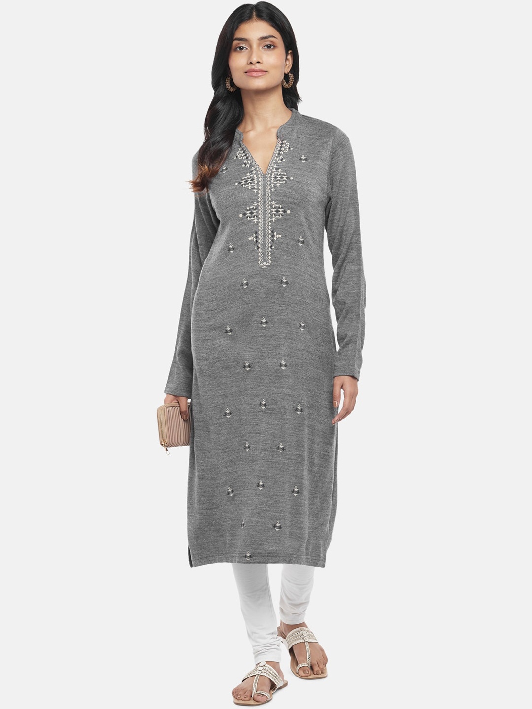 

RANGMANCH BY PANTALOONS Women Grey Geometric Woven Design Kurta