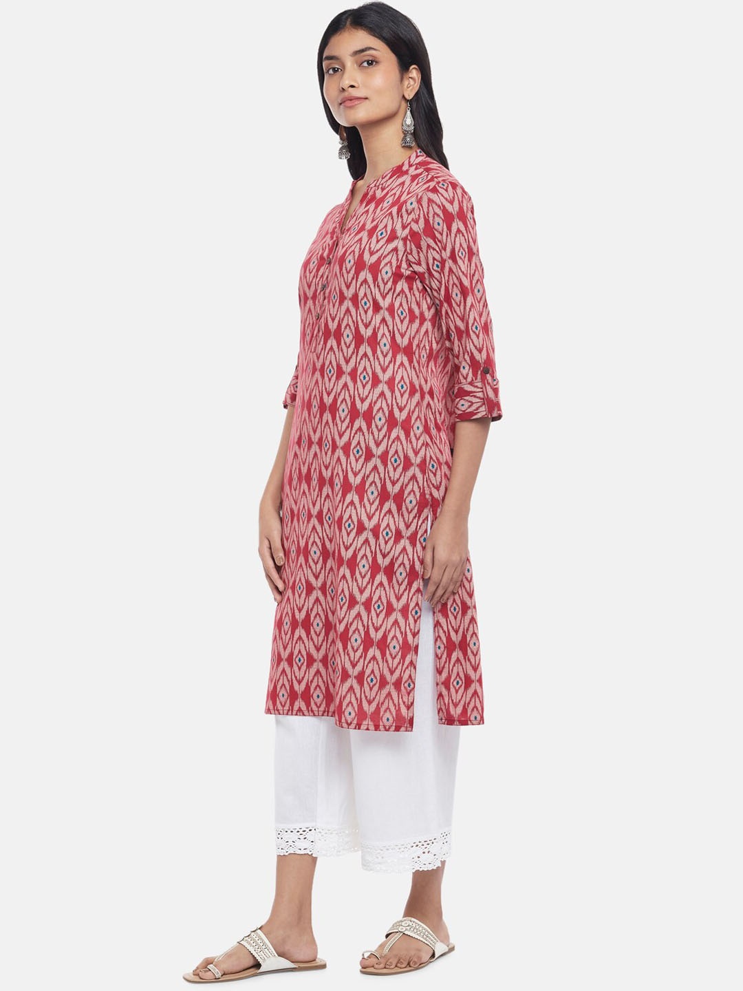 

RANGMANCH BY PANTALOONS Women Maroon Ethnic Motifs Ikat Printed Kurta