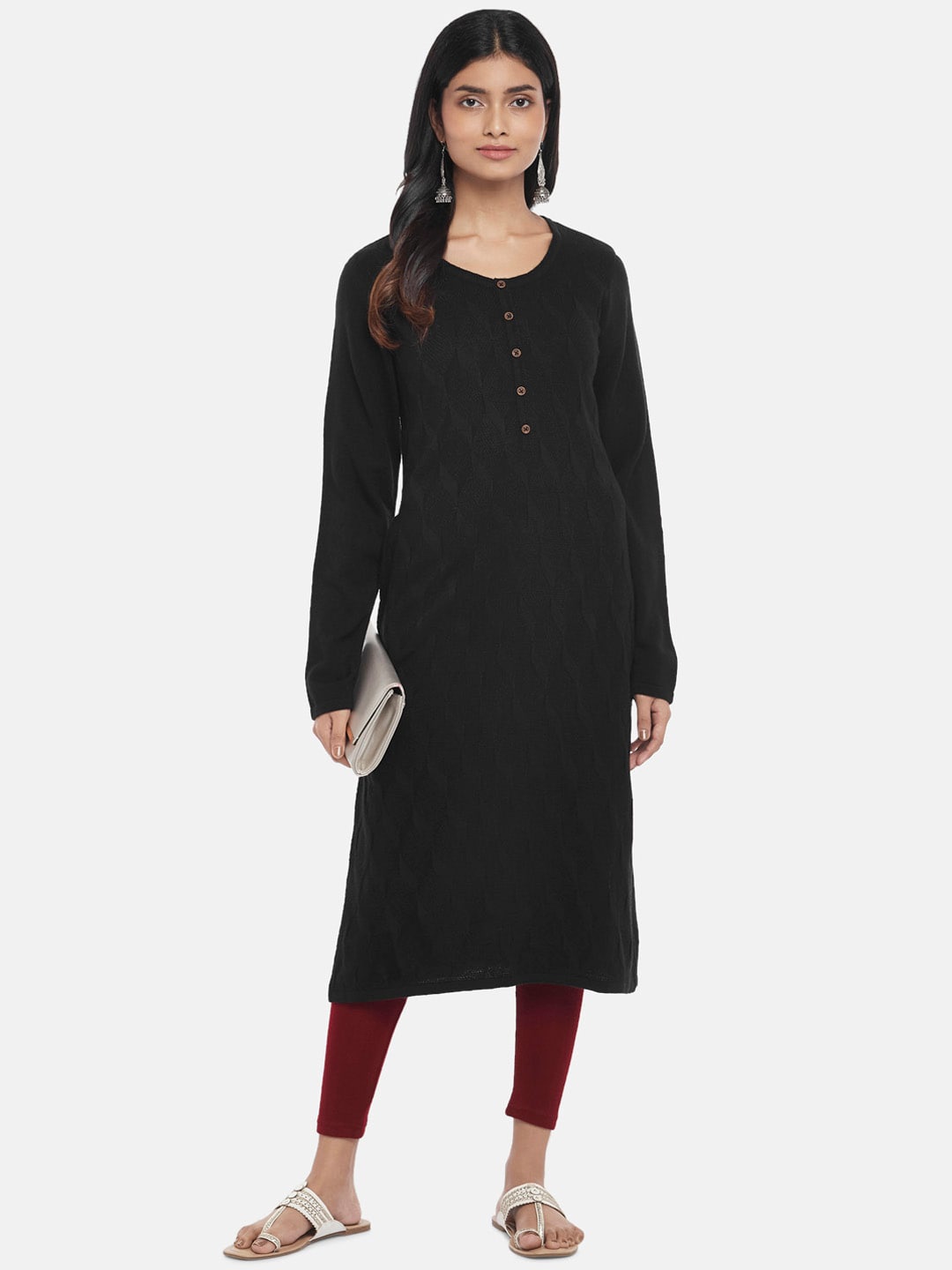 

RANGMANCH BY PANTALOONS Women Black Thread Work Acrylic Kurta