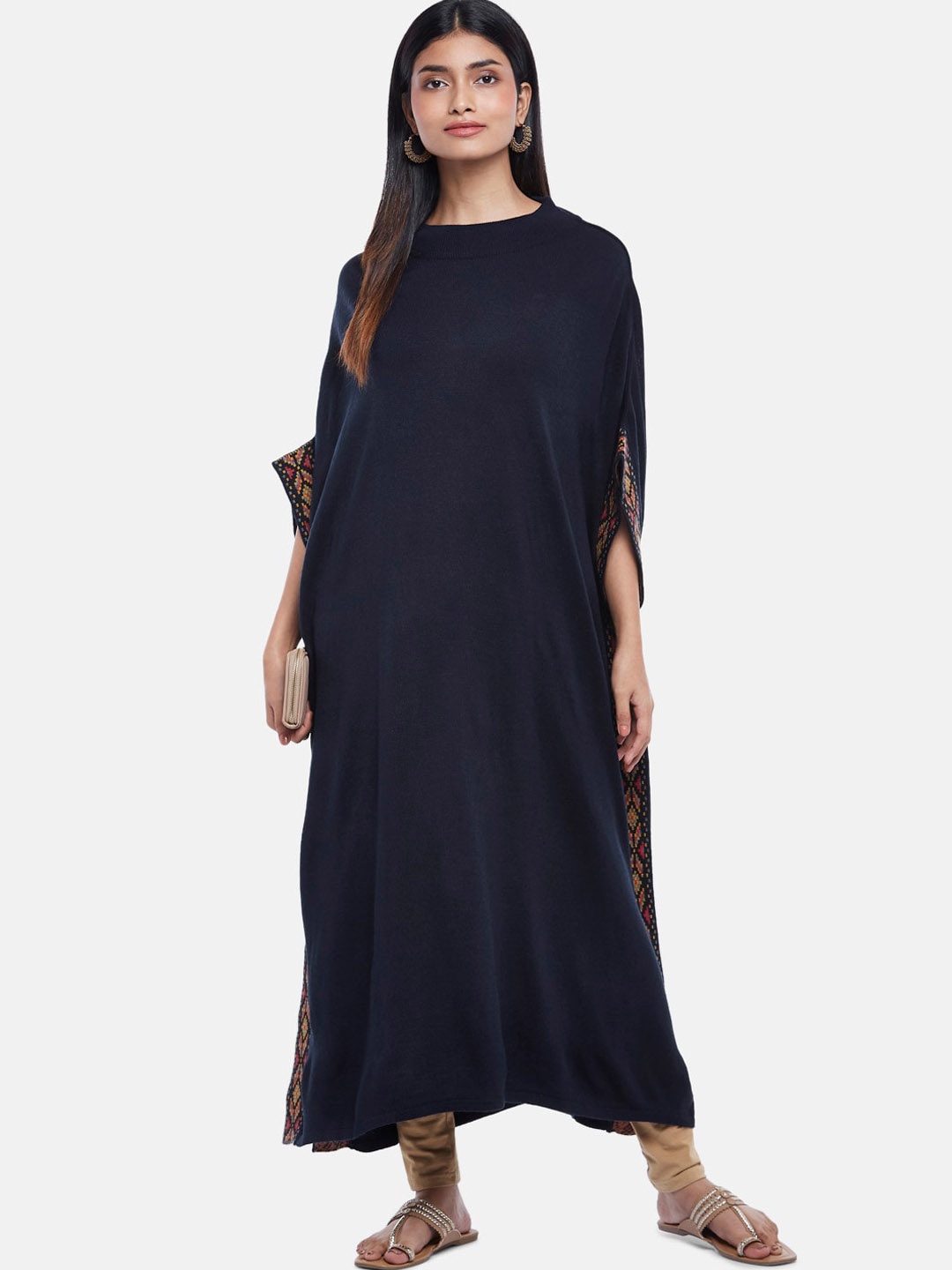 

RANGMANCH BY PANTALOONS Women Navy Blue Cold-Shoulder Sleeves Kurta