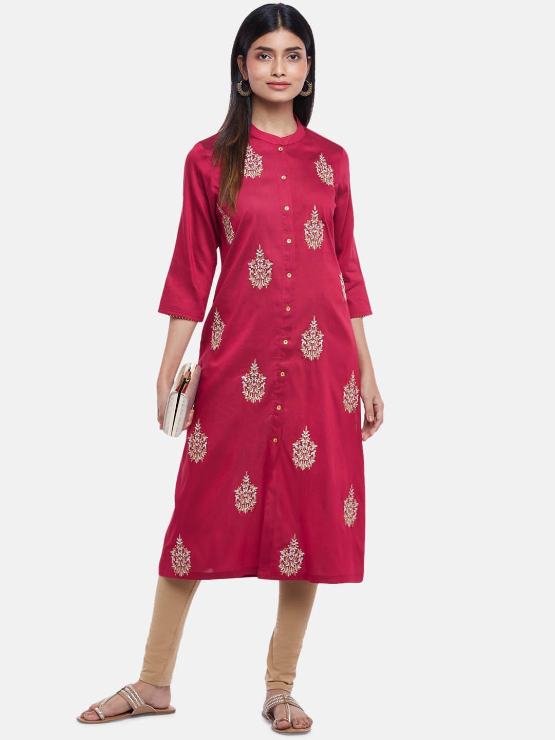 

RANGMANCH BY PANTALOONS Women Red Ethnic Motifs Printed Embroidered Thread Work Kurta