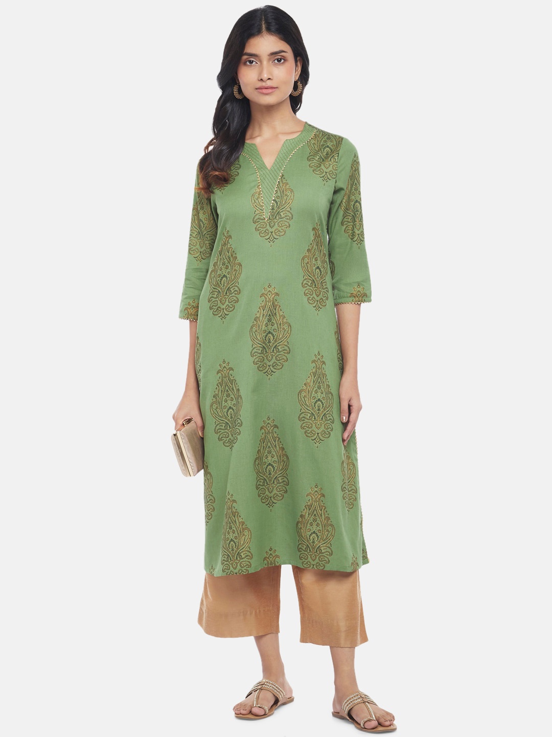 

RANGMANCH BY PANTALOONS Women Green Ethnic Motifs Printed Kurta