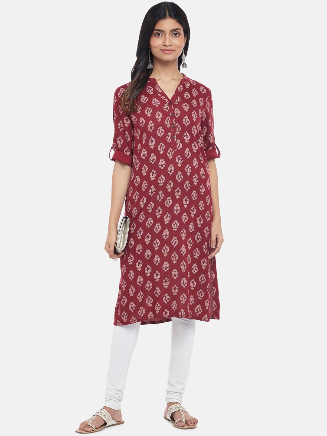 

RANGMANCH BY PANTALOONS Women Maroon Ethnic Motifs Woven Design Kurta