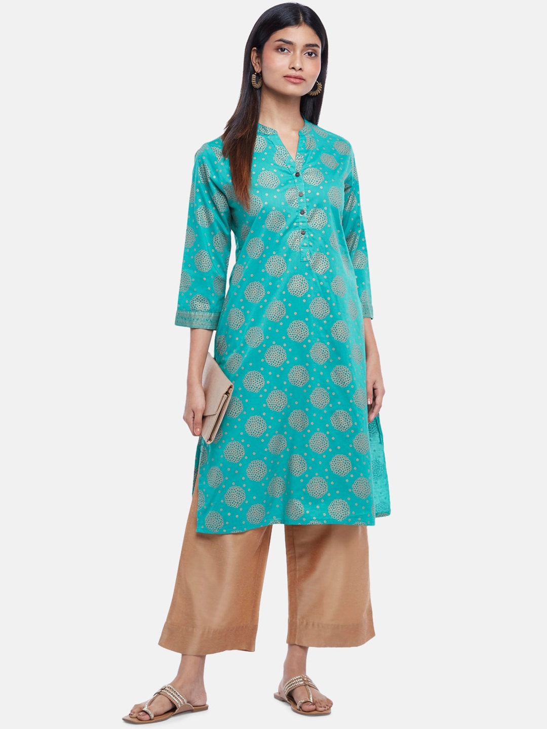 

RANGMANCH BY PANTALOONS Women Turquoise Blue Ethnic Motifs Printed Kurta