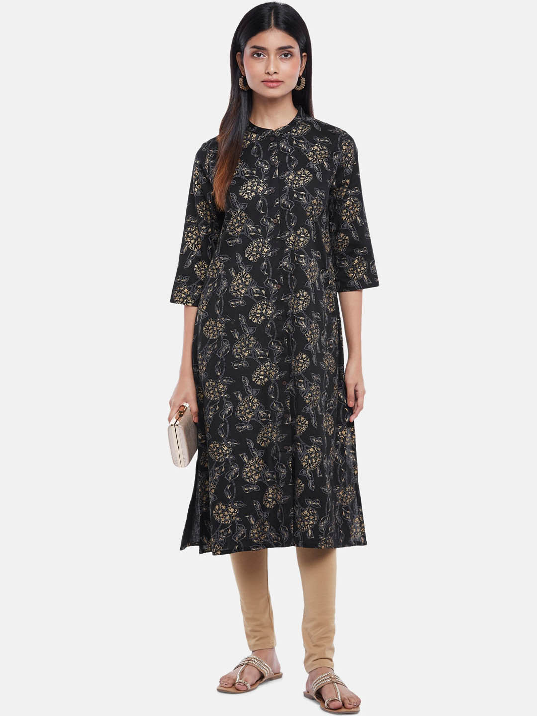 

RANGMANCH BY PANTALOONS Women Black Floral Printed Kurta