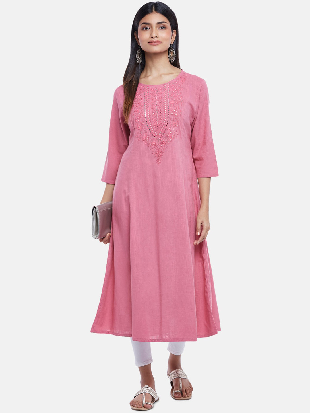 

RANGMANCH BY PANTALOONS Women Pink Embroidered Thread Work Anarkali Kurta