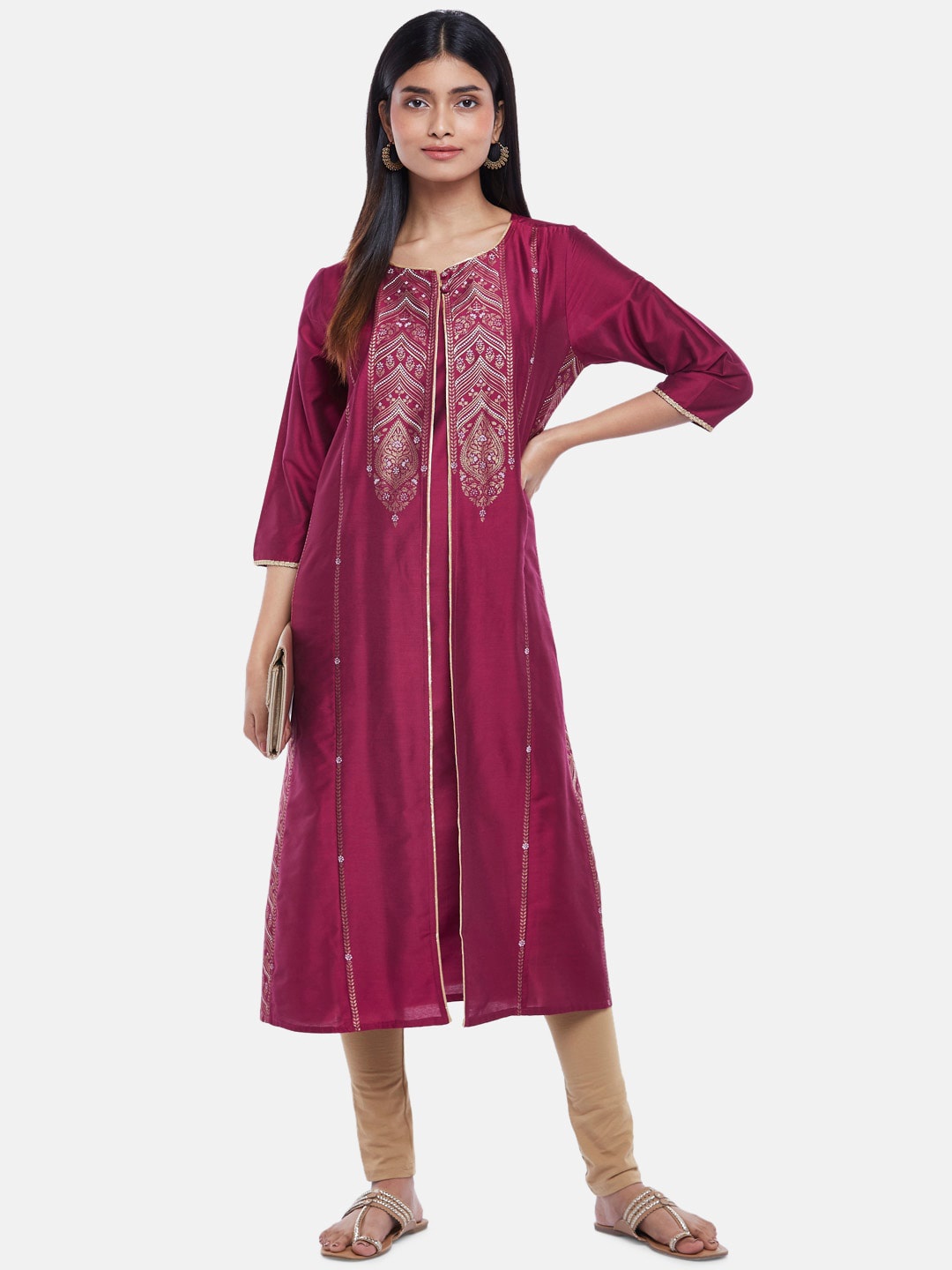

RANGMANCH BY PANTALOONS Women Purple Ethnic Motifs Printed A-Line Kurta