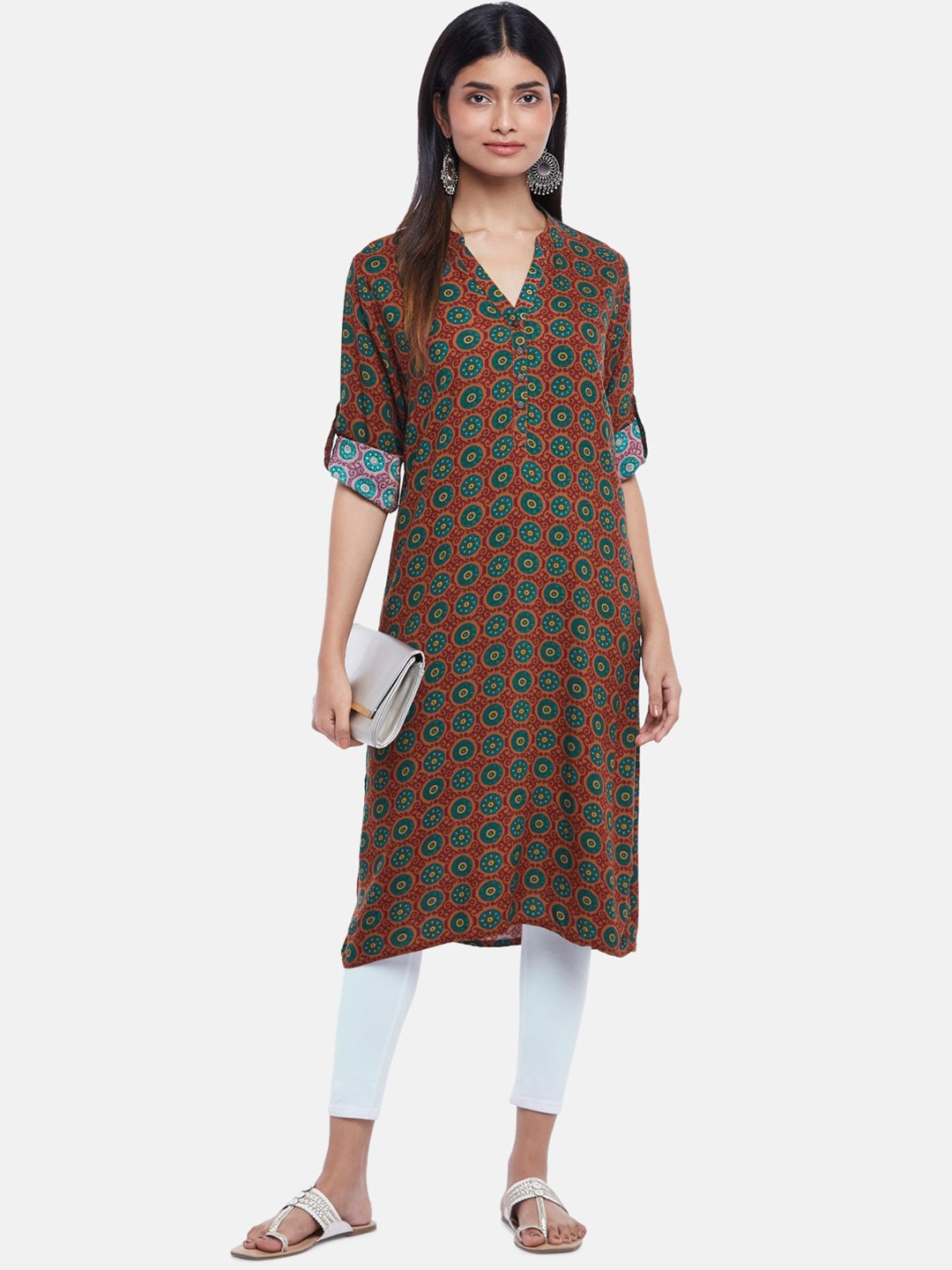 

RANGMANCH BY PANTALOONS Women Rust Floral Printed Kurta