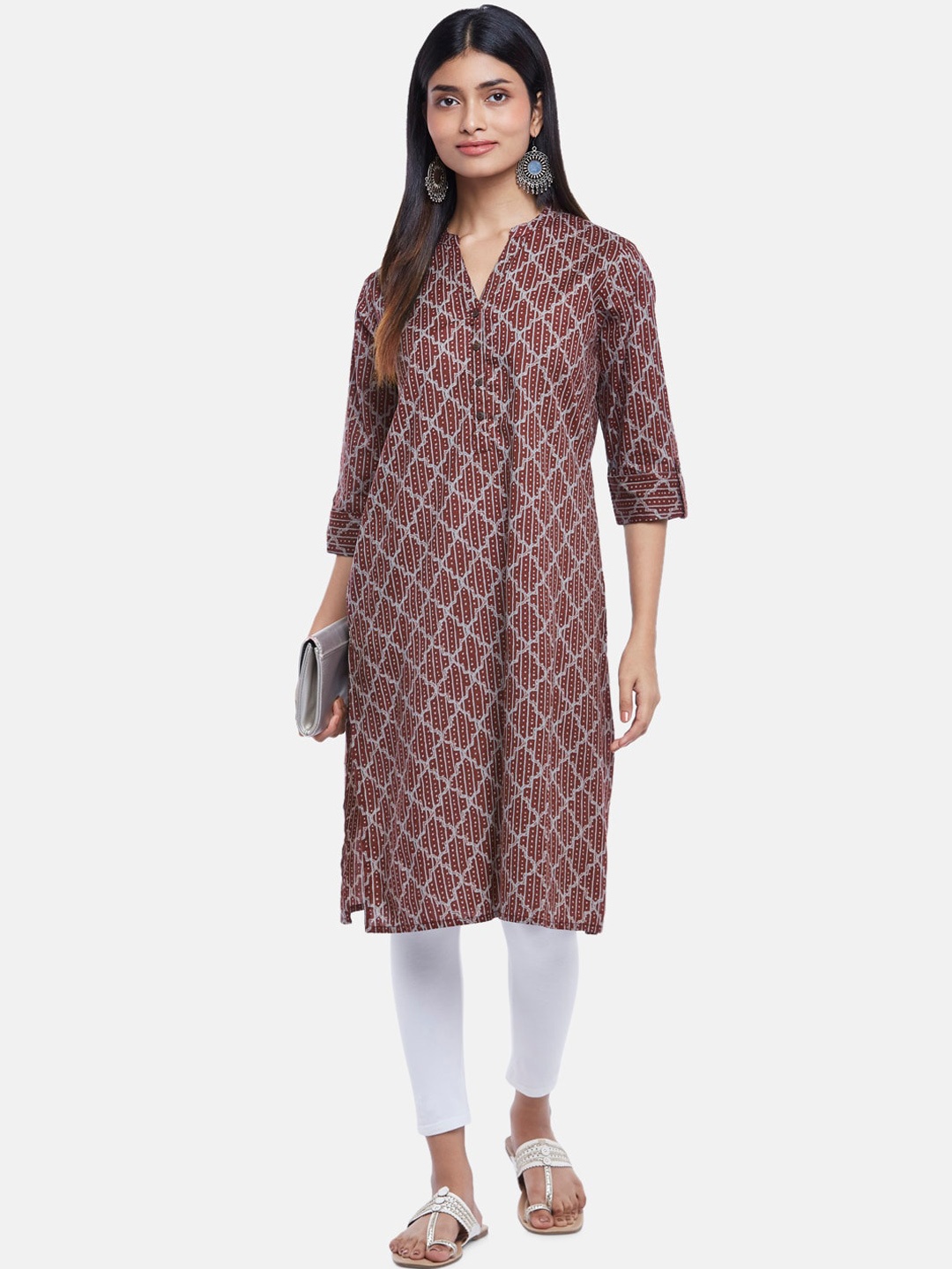 

RANGMANCH BY PANTALOONS Women Rust Ethnic Motifs Printed Kurta