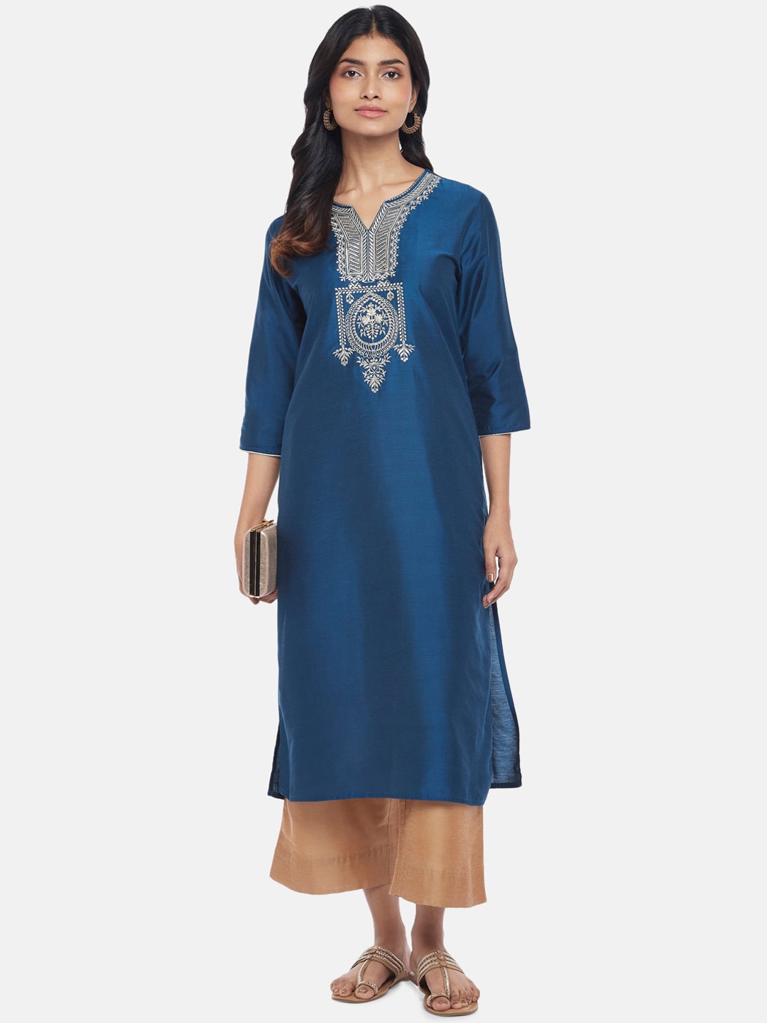 

RANGMANCH BY PANTALOONS Women Blue Embroidered Thread Work Kurta