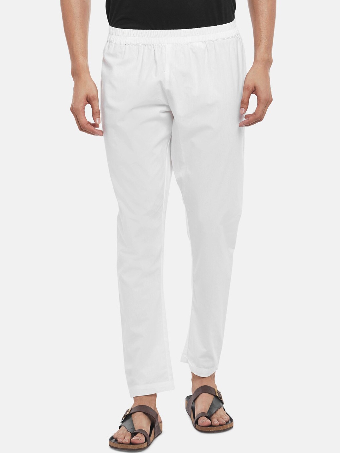 

indus route by Pantaloons Men Off White Solid Cotton Pyjama