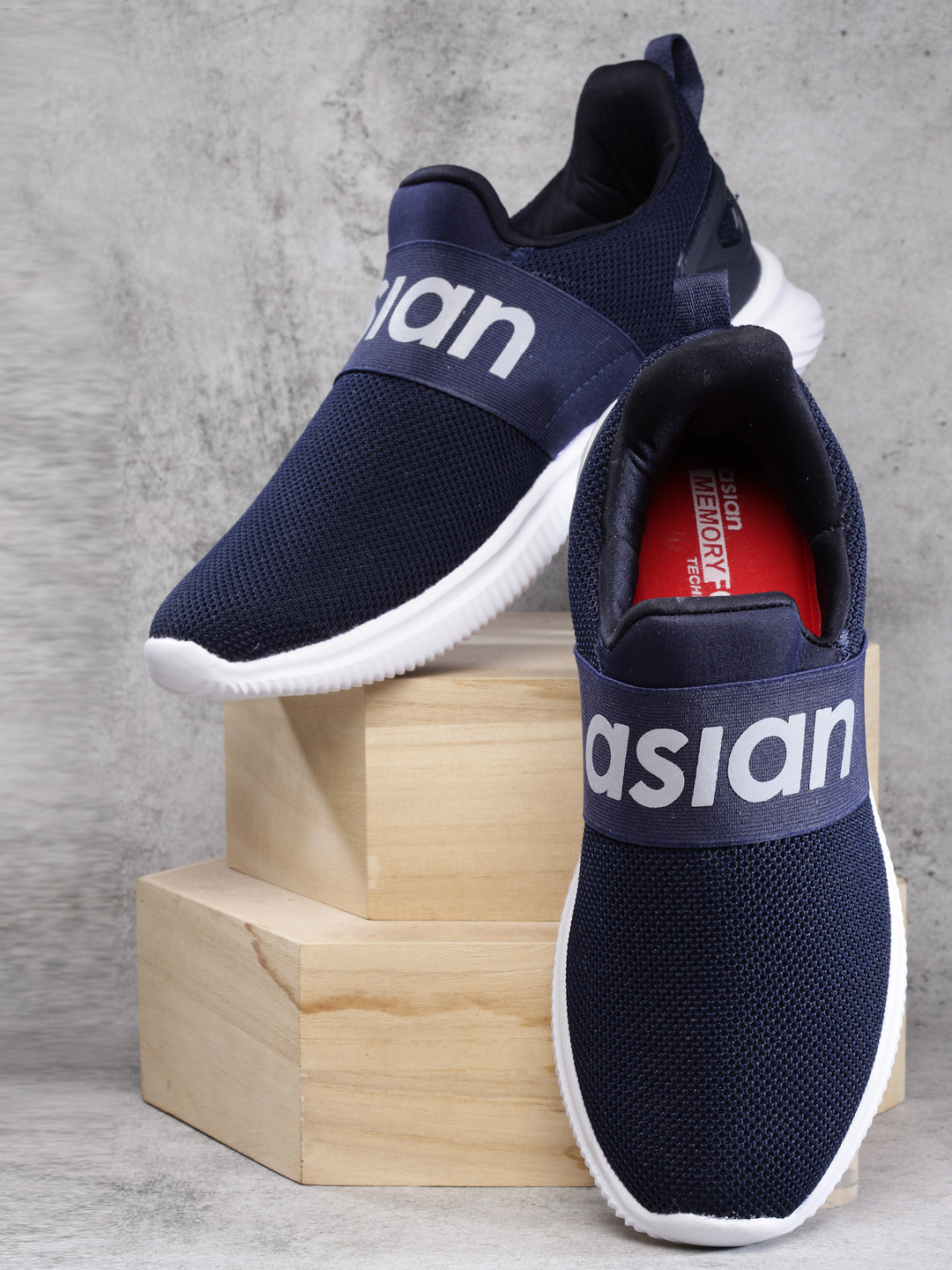 

ASIAN Men Navy Blue Mesh Running Non-Marking Sports Shoes