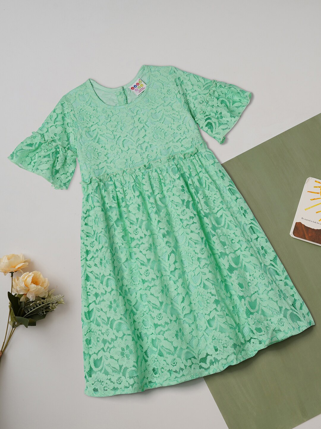 

ZION Girls Green Lace Fit And Flare Dress