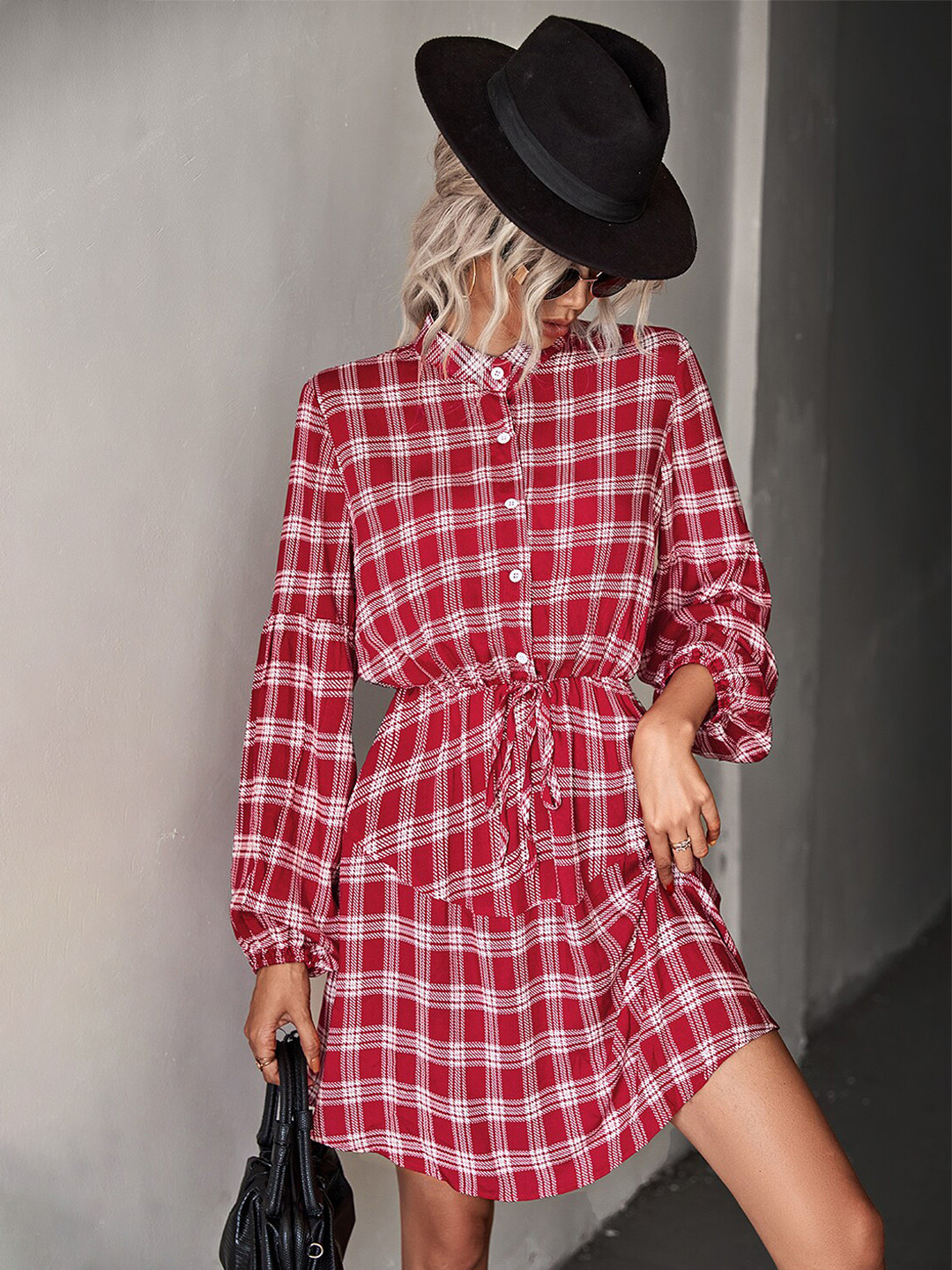 

BoStreet Women Red Checked Shirt Dress
