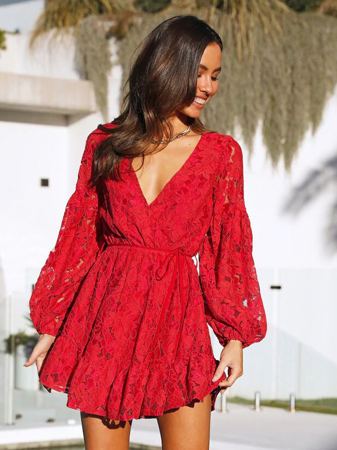 

BoStreet Women Red Cuffed Sleeves A-Line Dress