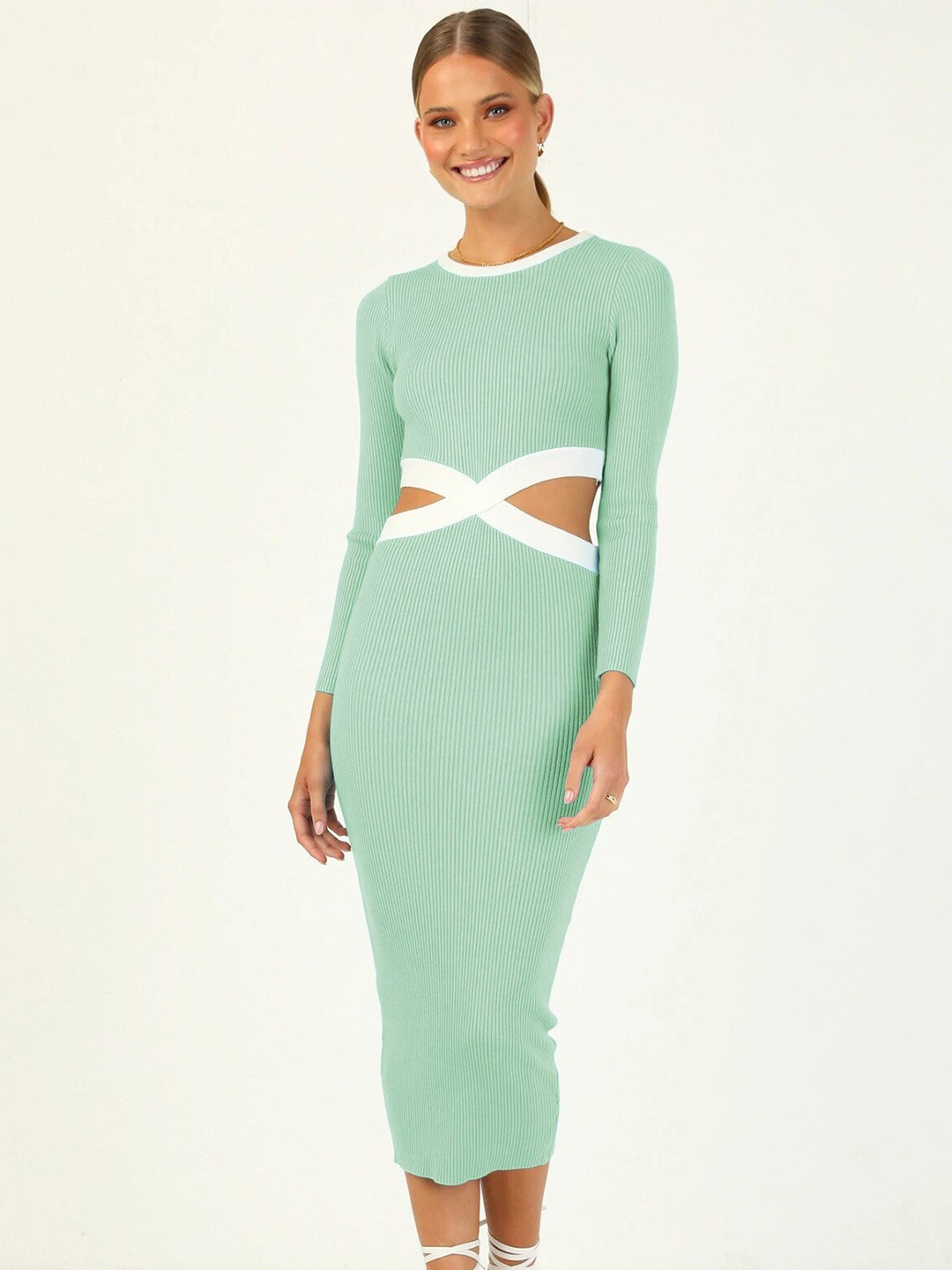 

StyleCast Women Green & White Cut-Outs Bodycon Dress