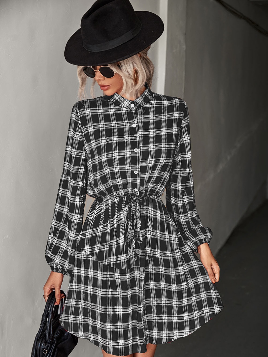 

BoStreet Black & White Checked Shirt Dress