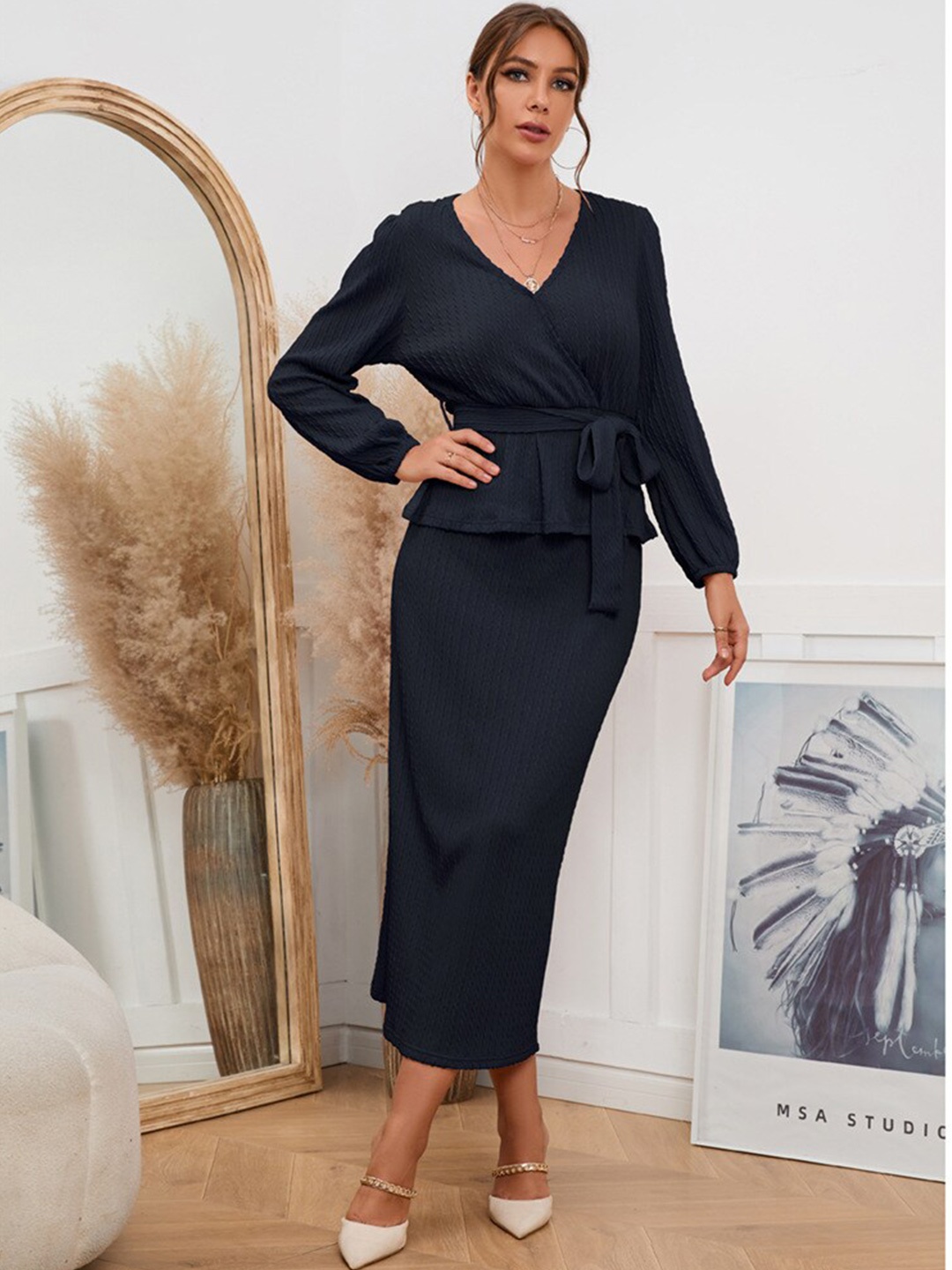 

BoStreet Navy Blue Sheath Maxi Dress