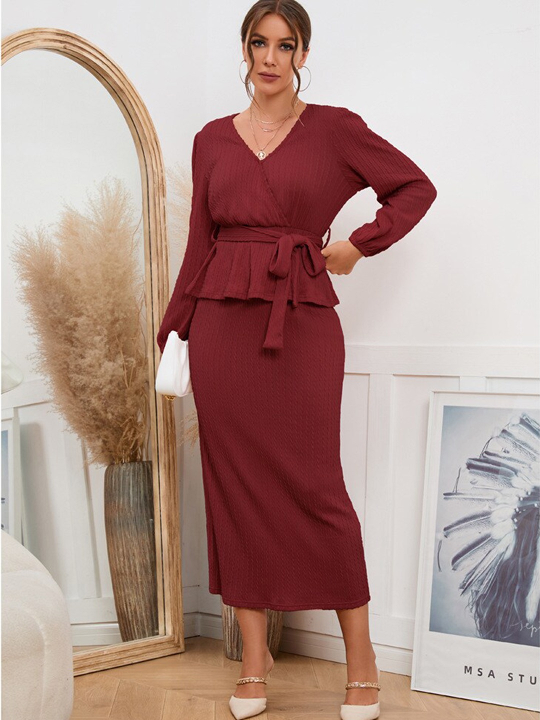 

BoStreet Women Maroon Sheath Wrap Maxi Dress