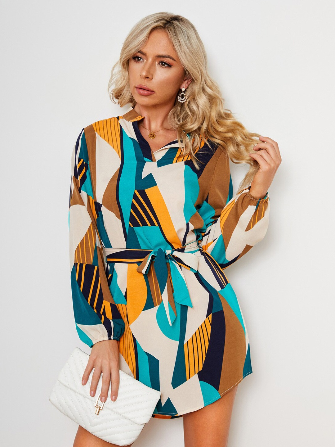 

BoStreet Women White & Yellow A-Line Mini Dress, Cream
