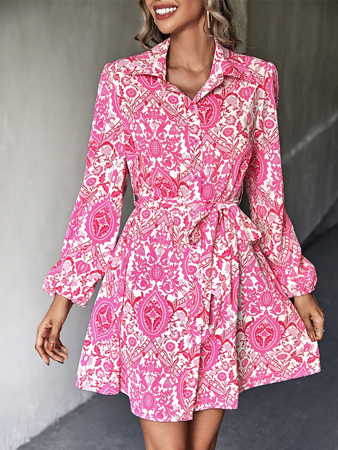 

BoStreet Women Pink Floral Fit and Flare Dress