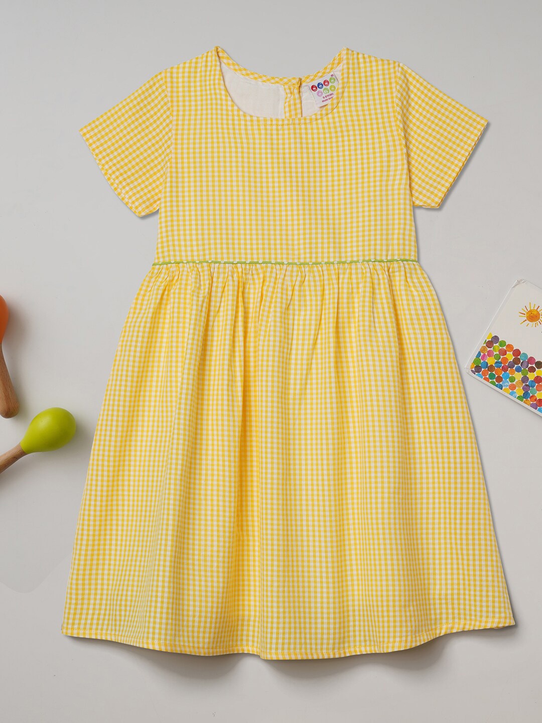 

ZION Girls Yellow Checked Dress