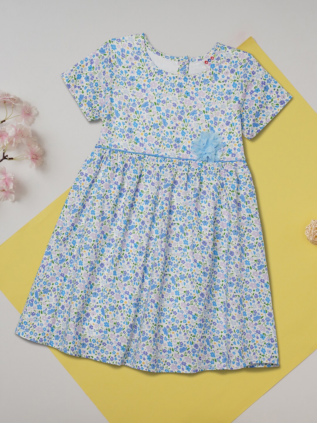 

ZION Off White Floral Cotton Dress