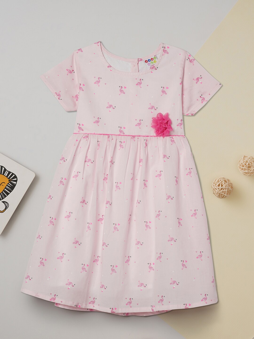 

ZION Girls Pink Printed Cotton Fit and Flare Dress