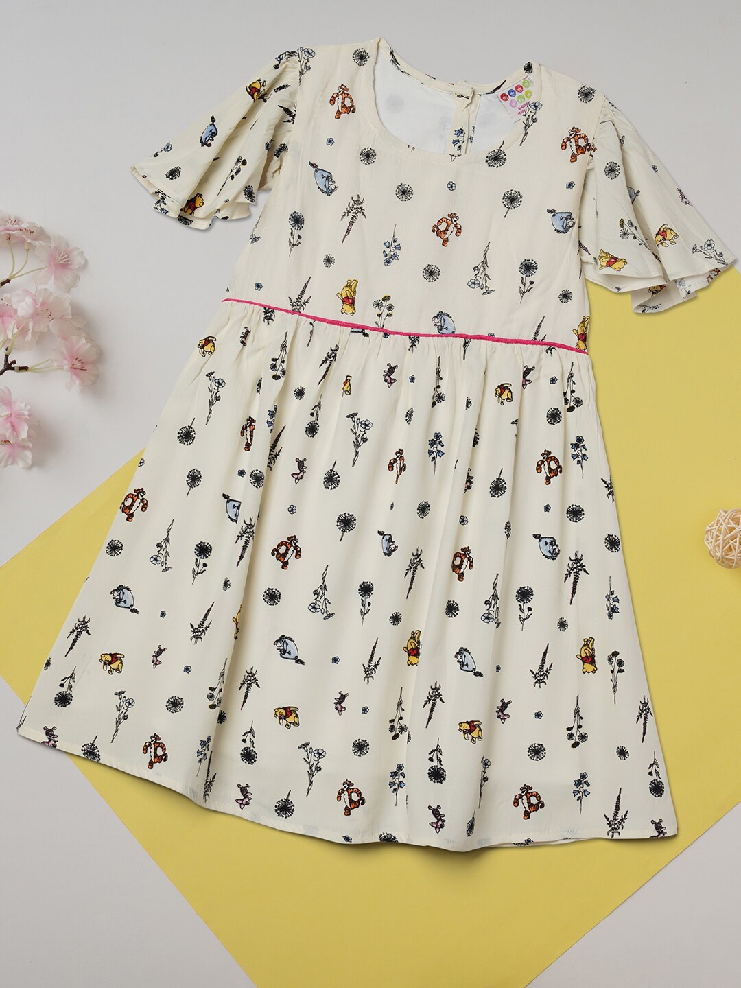 

ZION Girls Off White Printed Dress