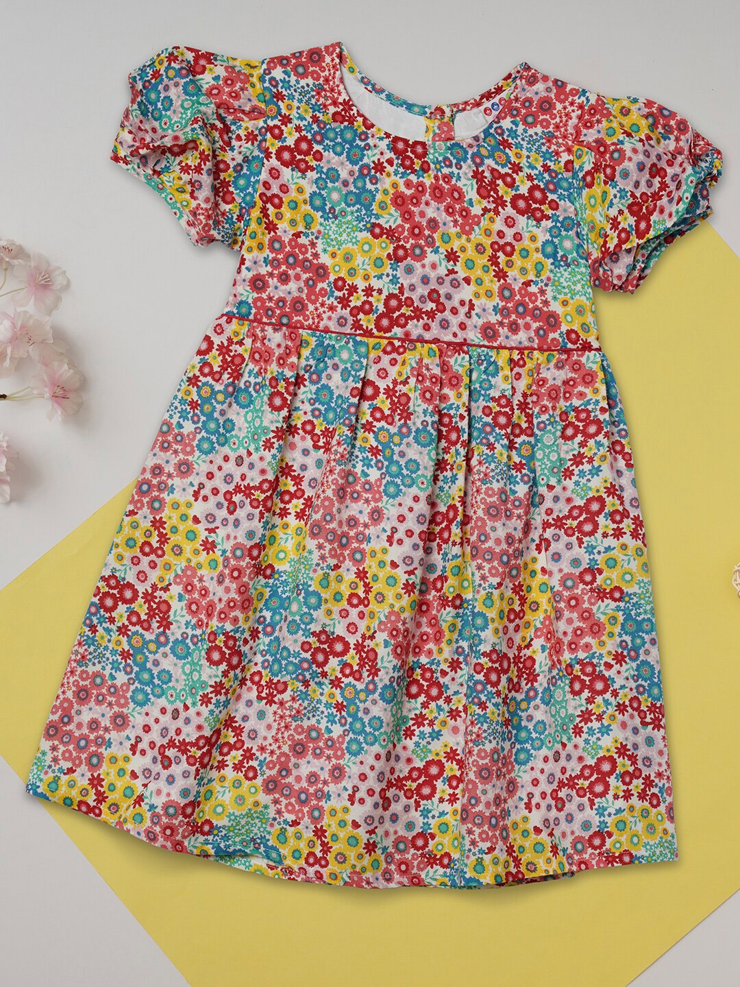 

ZION Girls Multicoloured Floral Printed A-Line Dress, Multi