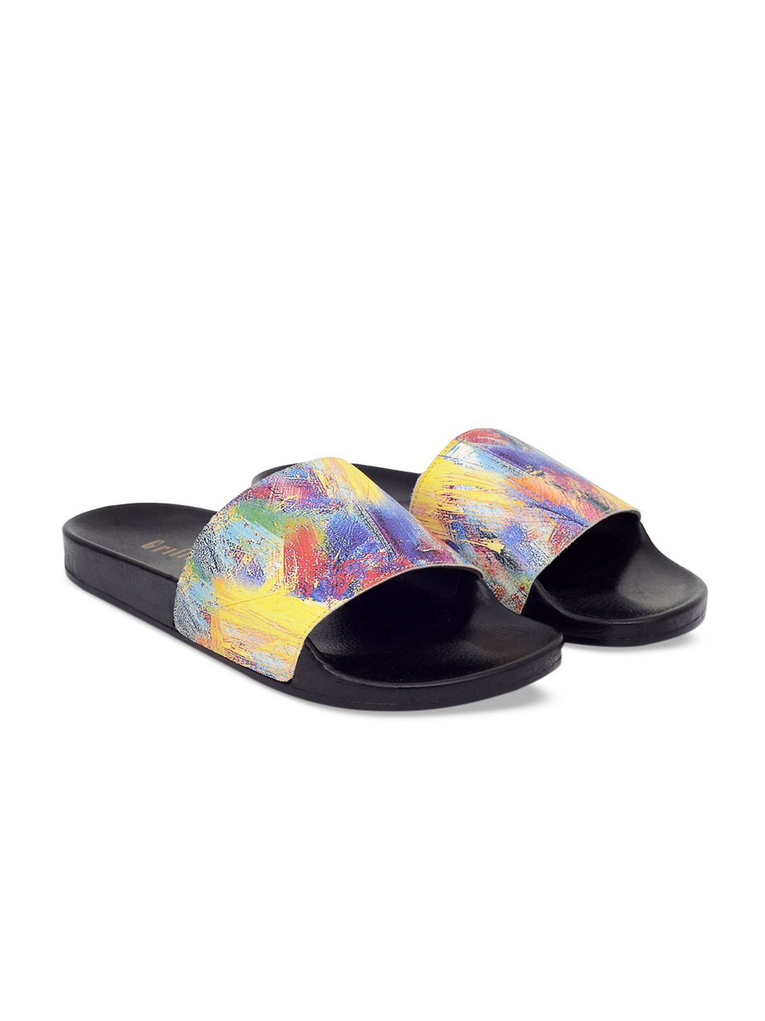 

GRIFFIN Men Yellow & Black Printed Sliders