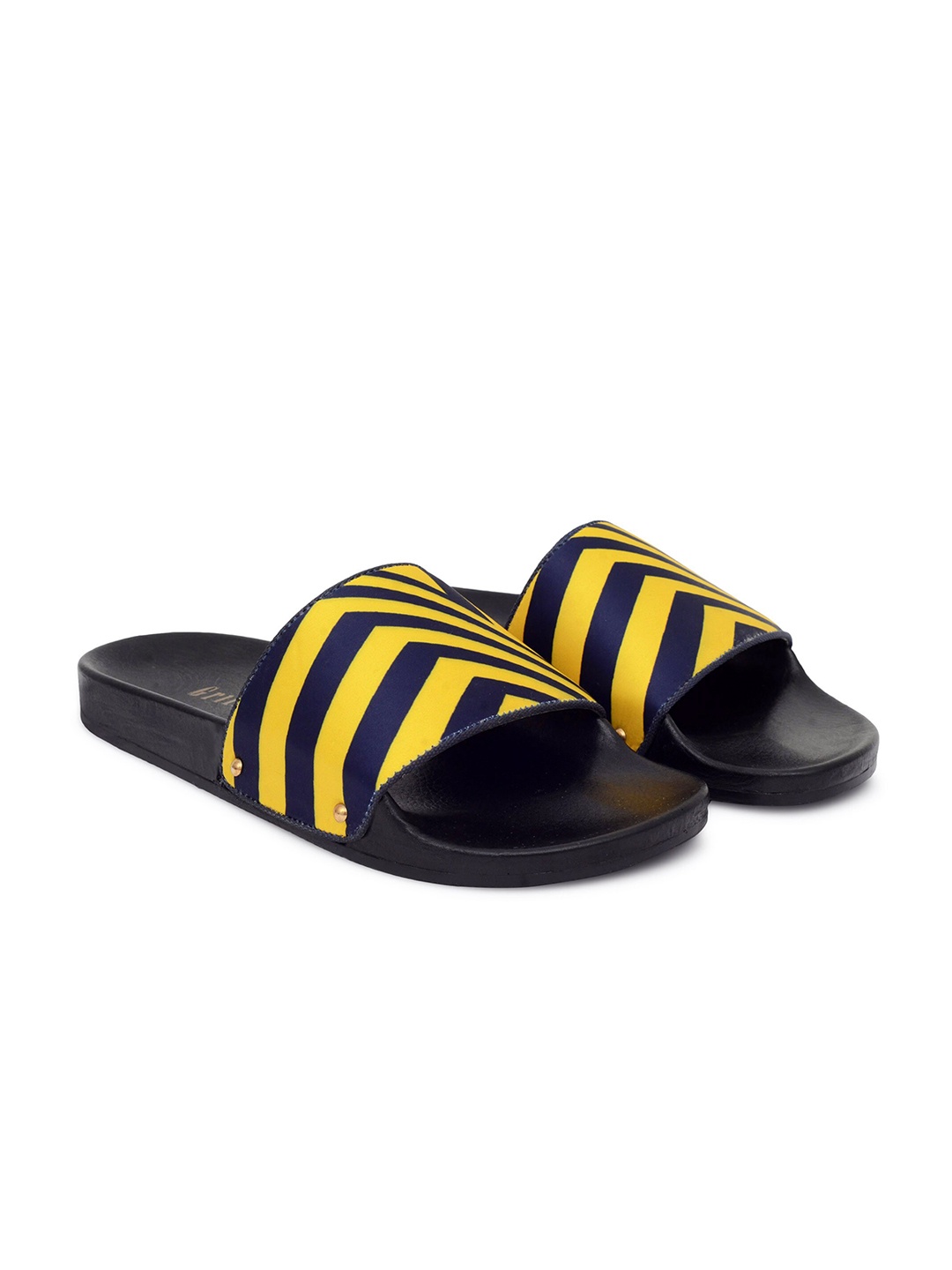 

GRIFFIN Men Black & Yellow Striped Sliders