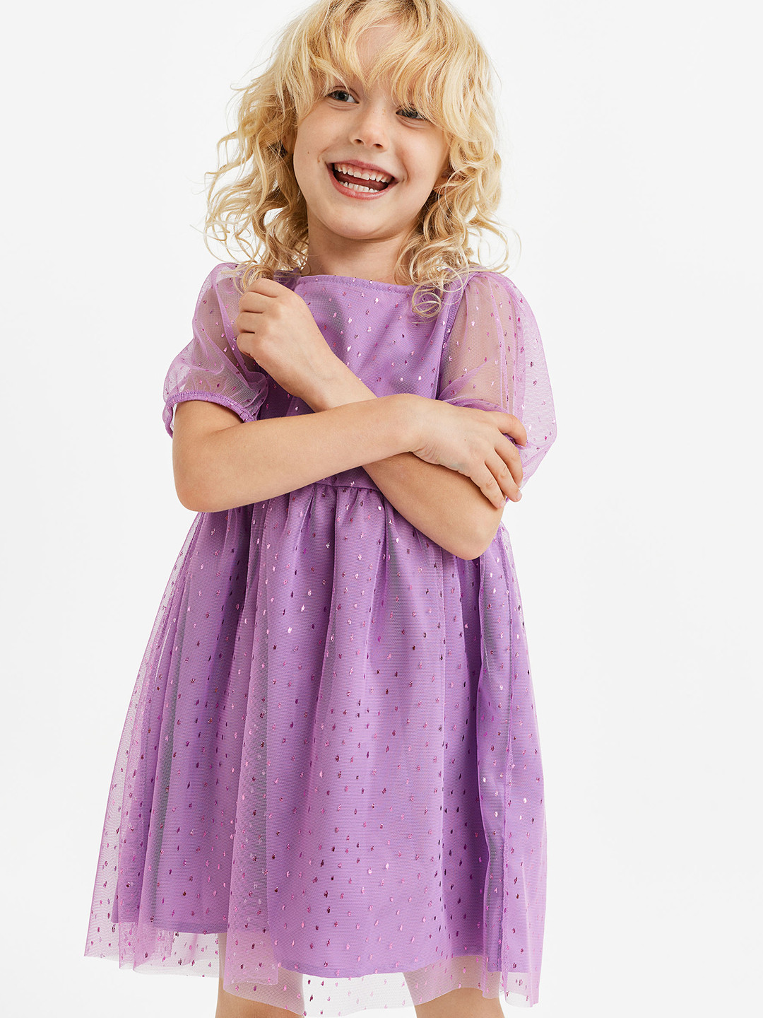 

H&M Girls Spotted Tulle Dress, Purple