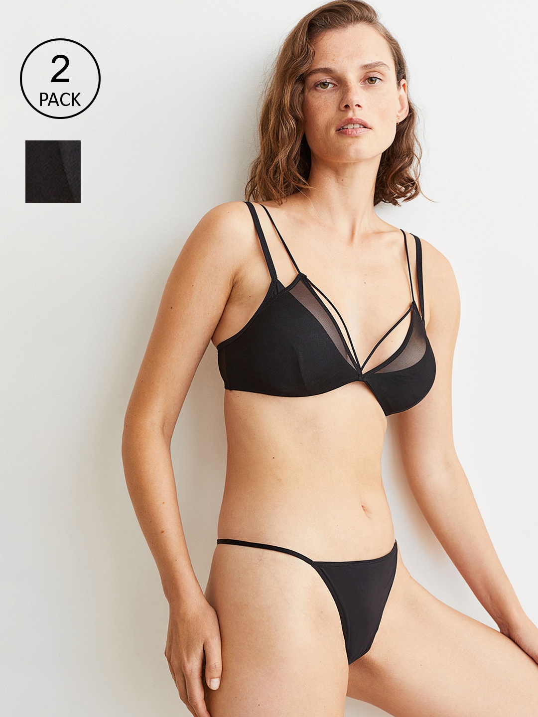 

H&M Women 2-Pack Jersey Thong Briefs - 1106374001, Black